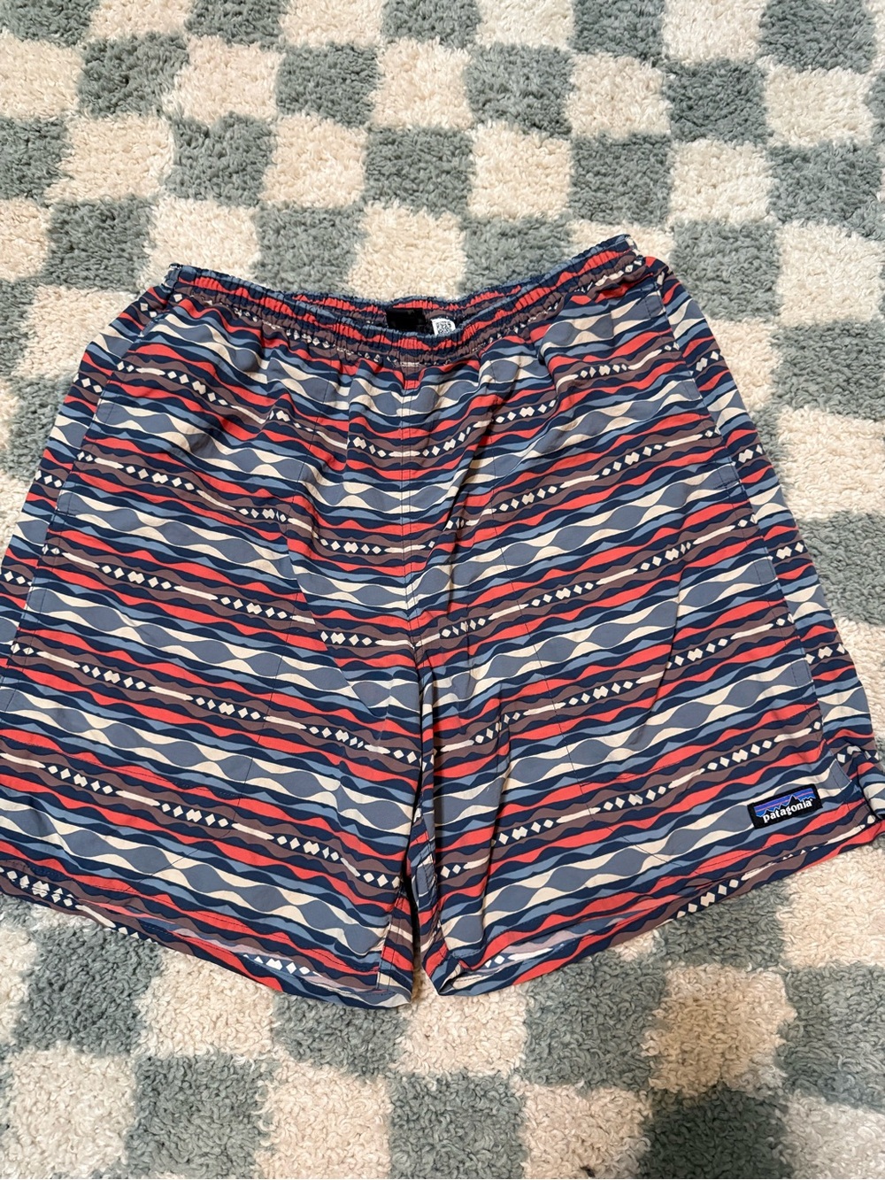 Patagonia Baggies Men’s Red & Blue Southwest Printed Swim Shorts Hiking Outdoor